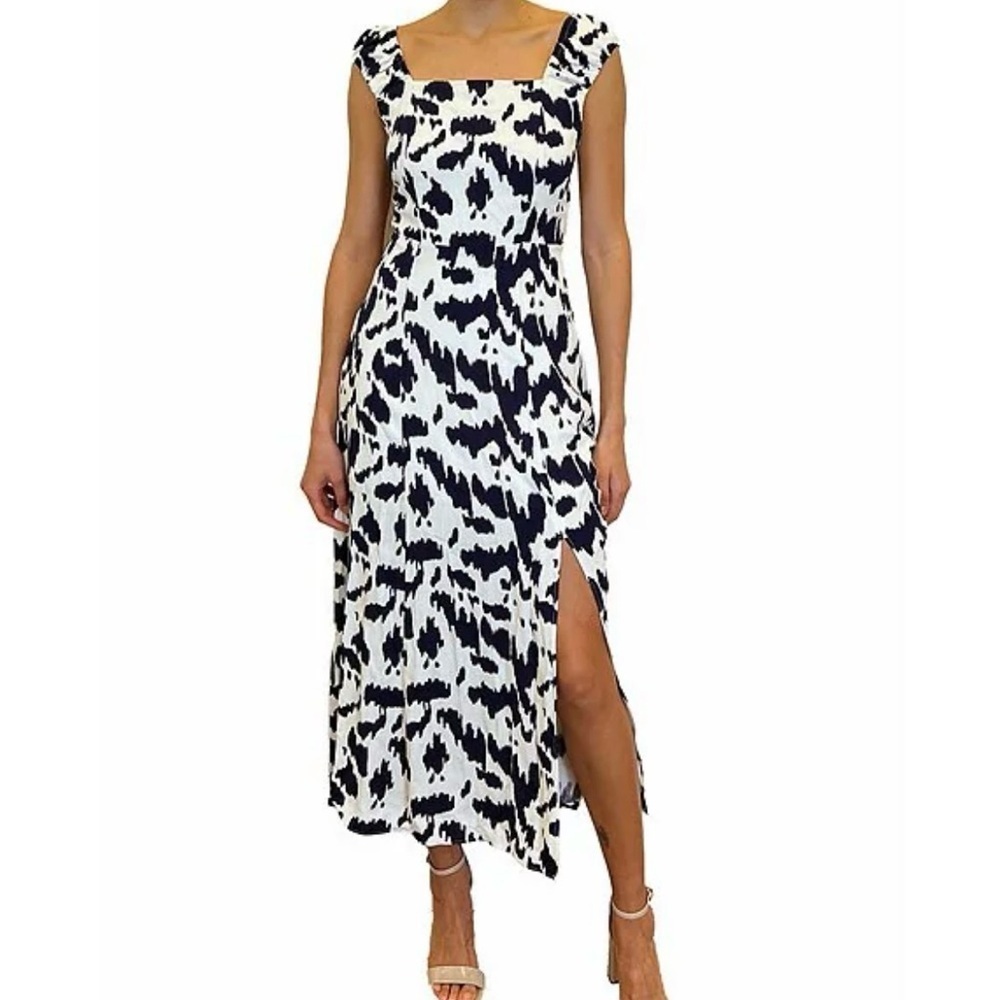 NWT Sam Edelman Ikat Print Square Neck Sleeveless Side Slit Midi Dress sz 12